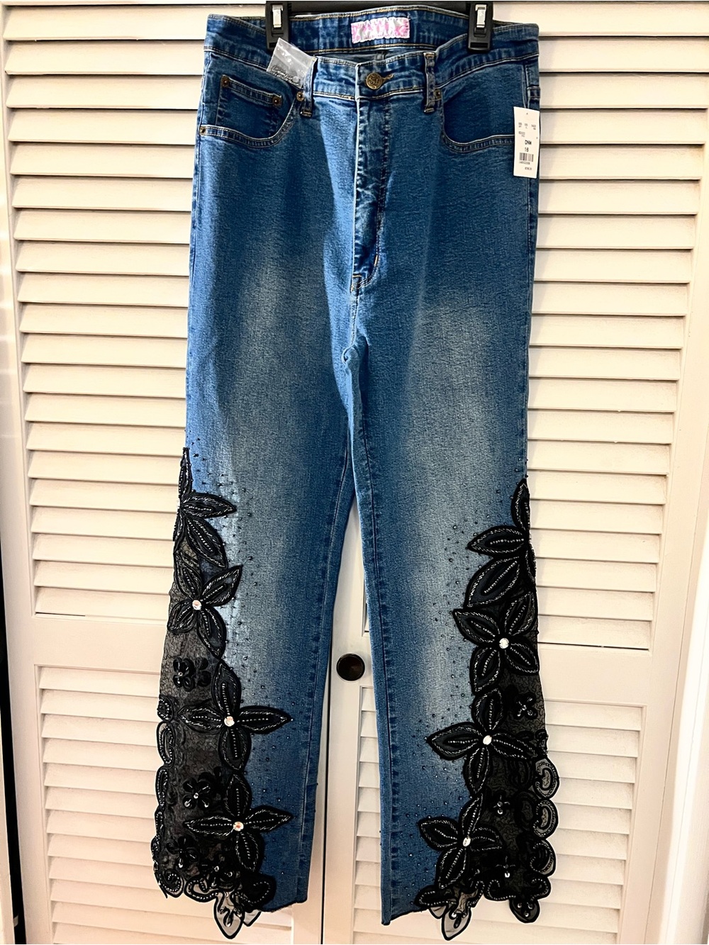 Sassy Thai Embellished Sparkle Rhinestone boot cut lace Jeans size 16